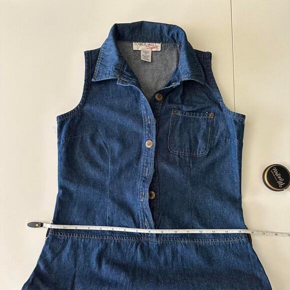 Vintage Tower Hill Sport 100% cotton sleeveless dark wash mini jean dress - Picture 6 of 12